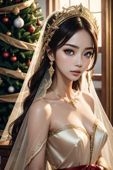 Angelababy, wearing Venetian veil bride costume costume transparent. professionally retouched, soft lighting, realistic, smooth face, perfect eyes, sharp focus on eyes, 8 k, high definition, insanely detailed, intricate, elegant. against the background of ...