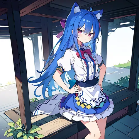 (masterpiece),best quality, expressive eyes, perfect face, 1girl,
 Put your hands on your waist,fair, Gorgeous,Japanese cartoons,girl,lola,Hina Angel, blue hair, blue haired, floating clothes,Grab your waist, Grab your waist, hands on hips , hands on hips,...