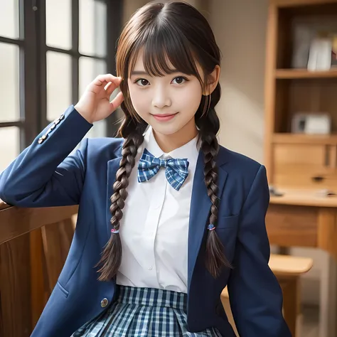 (highest quality、masterpiece:1.2)、highest quality、realistic、photograph、High resolution、1080p、8K、Pale, rough skin、The face is especially pale., physical rendering、one Japanese girl、Junior high school student sitting、cute, 13 years old, , (((big very detaile...