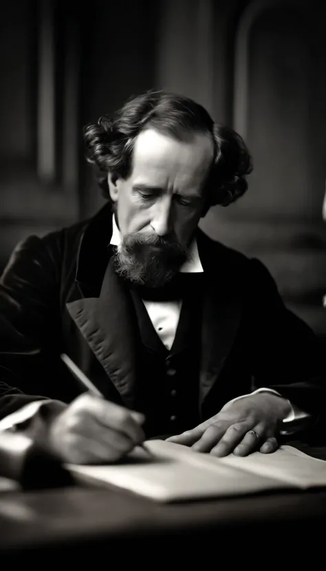 Portrait of Charles Dickens while writing novels