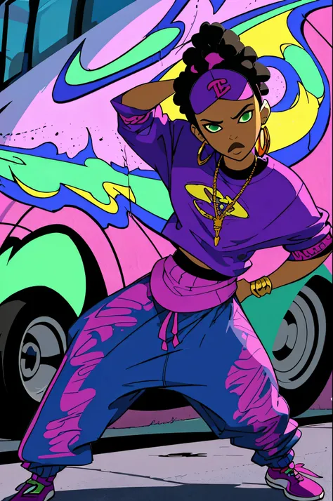 (prompt generation has no actual order requirement，the following is just an example)
a purple hip hop-style afro-brazilian gangs...