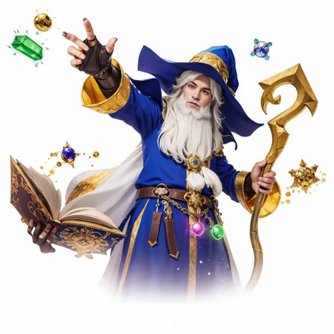 a close up of a Wizard with a staff and a hat, Wizard man, an arcane Wizard casting a spell, Wizard, 3D icons for mobile games, t-pose of Wizard, fantasy Mages, male Wizard, Wizard casting a spell, Alchemist&#39;s Aphorism, Mages, spell casting Wizard, rob...