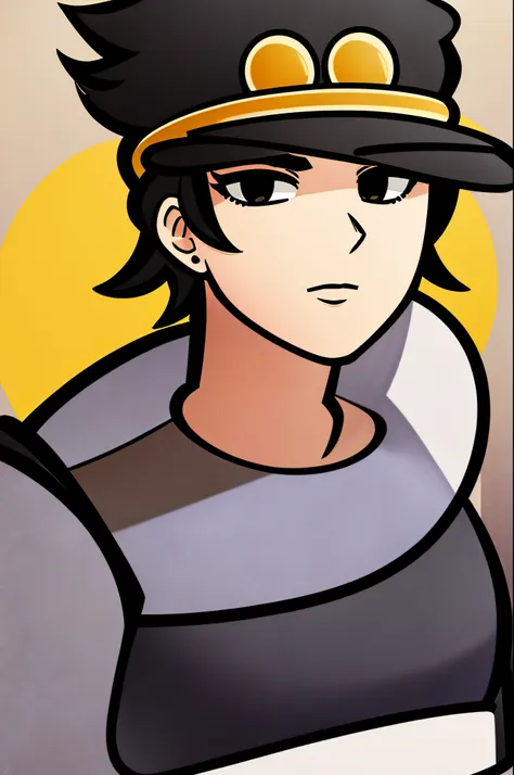 high quality, masterpiece, simple background, full body, black eyes, solid oval eyes, outline sprite kujo jotaro