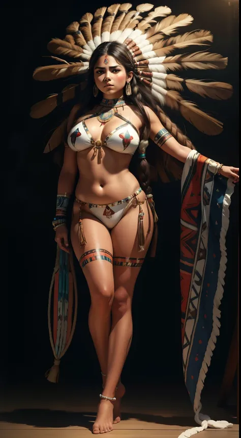 Beautiful Native American Woman , masterpiece, fully detailed, detailed face and body , Indigenous painting on the face , best possible quality, Bright reflected light , pierce the nose with crossed bones, , typical piercing, aboriginal culture, Know more ...