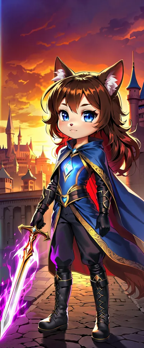 (anime artwork, anime style, studio anime, very detailed, up to date, vibrant, Anime Coloring, high contrast, masterpiece:1.2, best quality, best aesthetics), (((Chibi cute expressions:1.2))), fantasy art, alone, (1 girl), (Cat-like person, cat world), Det...