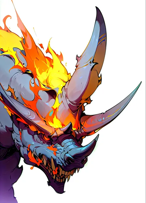 close up of rhinoceros with fire and flames on its back, dota 2 concept art, artifact dota2, mysterious concept art, riot games ...