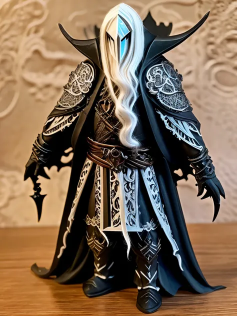 Gothic neceomancer, with medium wavy hair with white hair highlights, usando uma armadura vitoriana preta com detalhes vermelho