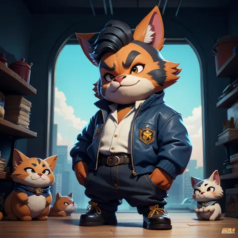 imagen de un gato con traje y camisa negra, art station trend, vestido con ropa de luto, Hyper-realistic detailed rendering, british gang member, estilo urbano, pose intimidante, planeta de gatos, ropa de moda, samurai urbano, maullar, rasgos eslavos occid...