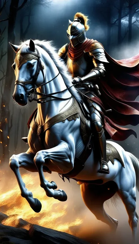 (hd: 1.2),(realistic: 1.37),(black cat knight riding a white horse）， cat knight，anthropomorphic,, battlefield, medieval, war, ba...