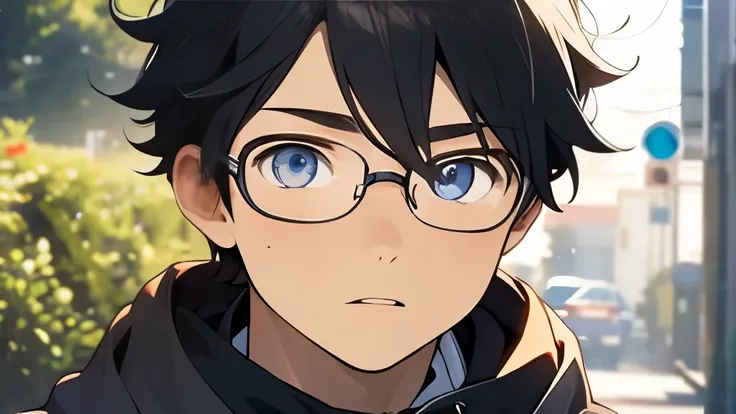 plump、Slightly thicker、male、18 year old high school student、Hair is black、eyes are big、Eyes are black、Are fat、wearing glasses