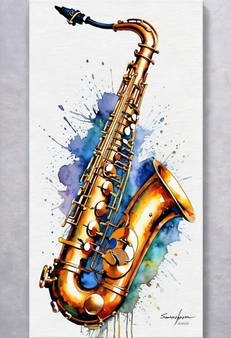 saxophone painted with a watercolor touch, saxophone, saxophones, Stunning detailed watercolor painting, Rich aquarelle, High quality glossy art, Canvas Art Prints, extremely high quality artwork, full of colour w 1024, artwork, beautiful artwork, Watercol...