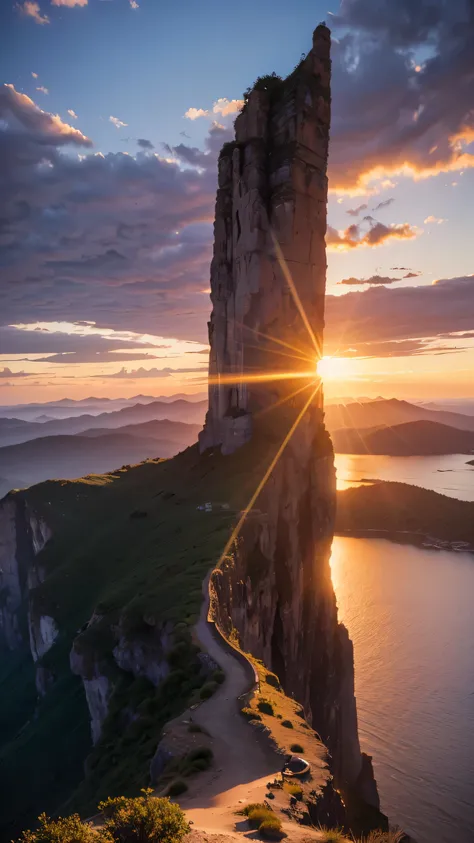 Highest image quality,fantasy,cliff,sunset