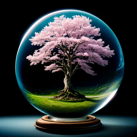 Many cherry blossom trees in a crystal ball, fluffy, realistic, airglow refraction, author：Lee Jeffries Nikon D850 Film Stock Photo 4 Kodaport 400 Camera F1.6 shots of rich color Ultra-realistic textures Dramatic lighting Unreal Engine Trends ArtStation Ci...