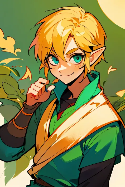 (best quality, masterpiece), 1boy, legend of zelda, link, smile, blonde, upper body,write Ayush_35