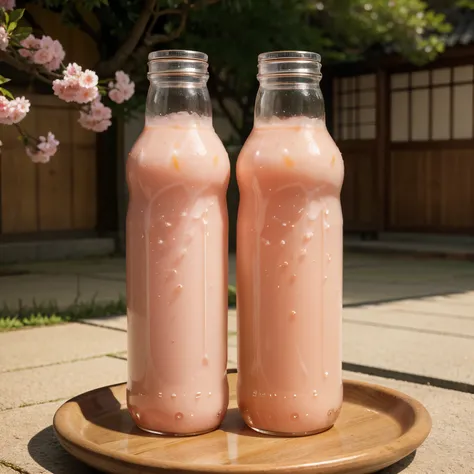 Peach and Sakura Asian juice bottle , marca "Refresh Beverages"