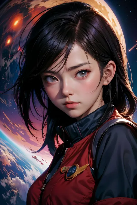 Anime girl with long hair and red vest looking at the camera, portrait anime space cadet girl, art germ jsc, art germ and atey ghailan, alena aenami and art germ, range murata and art germ, art germ. high detail, makoto shinkai and art germ, IG model | art...