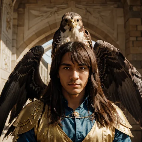 King with head of falcon standing majestic in anime