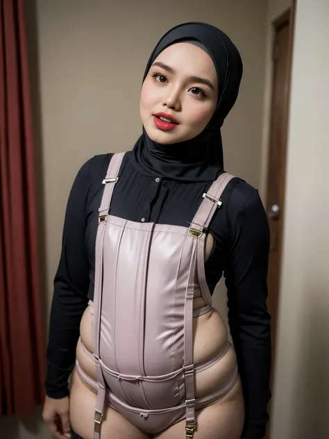 (WEARING SUSPENDER), ((Open mouth)), Naked singlet (((HIJAB MALAY GIRL))), masutepiece, High quality, UHD 32K, Realistic face, Realistic skin feeling , A Japanese Lady, 8 years old, , Very cute and baby-like face, (((FLAT CHEST))), (MATRIX WORLD), ((look I...