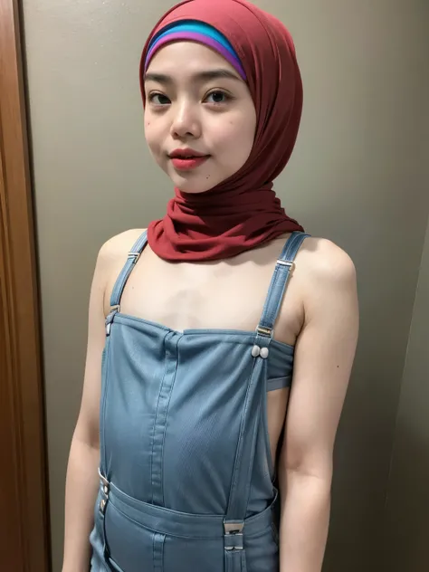 (WEARING SUSPENDER), ((Open mouth)), Naked singlet (((HIJAB MALAY GIRL))), masutepiece, High quality, UHD 32K, Realistic face, Realistic skin feeling , A Japanese Lady, 8 years old, , Very cute and baby-like face, (((FLAT CHEST))), (MATRIX WORLD), ((look I...