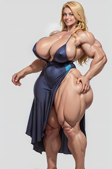 ((NSFW:0.99)) (Tall woman with (long legs)) simple background micro bikini 1girl long hair blonde smiling (((bodybuilder))) ((((Huge breasts)))) (wide shoulders (slim waist) wide hips) ((translucent dress)) (((huge muscular ass))) full body 