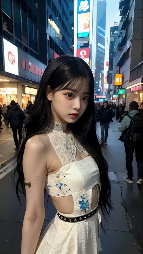 ((Best quality)), ((masterpiece)), (highly detailed:1.3), 3D, beautiful (cyberpunk:1.3) woman with long black hair, sexy white dress clothes looking at camera, dinamic pose, dinamic style, detail, ultra detailed, ultra masterpiece, 8K, ultra HD,