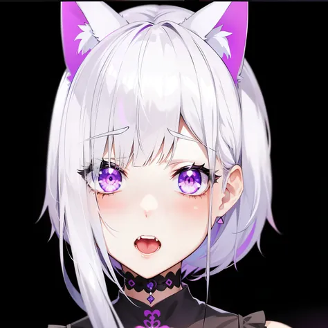 anime girl with white hair and purple eyes wearing a black outfit, anime catgirl, anime girl with cat ears, cute anime catgirl, white cat girl, nekomimi, anime cat, beautiful anime catgirl, ayaka genshin impact, live2d virtual youtuber model, very beautifu...