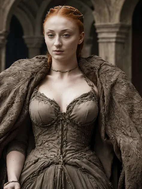 ( Photograph of Sophie Turner as hot queen ) (random photo , full body shot, thick figure, fleshy body, tall woman ) Alayne Stone, Gorgeous Woman, Queen, queen lady, Lady of Winterfell, Wardeness of the North,) the de facto Lady of the Eyrie, 40 years Old,...