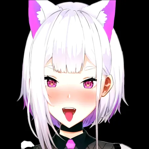 anime girl with white hair and purple eyes with a cat ear, anime catgirl, nekomimi, cute anime catgirl, anime girl with cat ears...