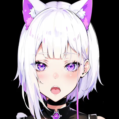 anime girl with white hair and purple eyes and a cat ears, anime catgirl, anime girl with cat ears, cute anime catgirl, nekomimi, white cat girl, anime moe artstyle, catgirl, anime cat, anime style. 8k, cat girl, beautiful anime catgirl, vrchat, shikamimi,...