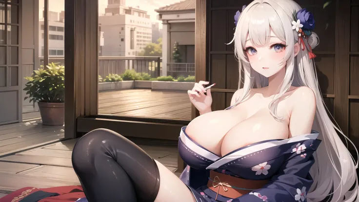 (((masterpiece, best quality))), (((superior quality))), cute girl, ((extremely detailed girl)), ((huge breasts)), yukata, (bare shoulders), strapless top, random expression