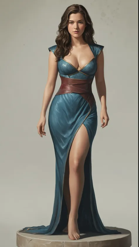 An illustrated movie poster, hand-drawn, full color, a Westerosi teen girl, wearing a long regal dress, resembles Mary Elizabeth Winstead, sun-tanned complexion, tall, athletic, hourglass figure, busty, cleavage, toned midriff, bottom-heavy, generous hips,...