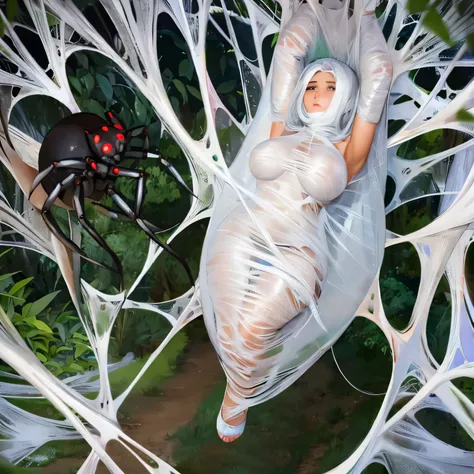 a woman trapped in the spider web, spider web, cocoon, gr3ysh33r,