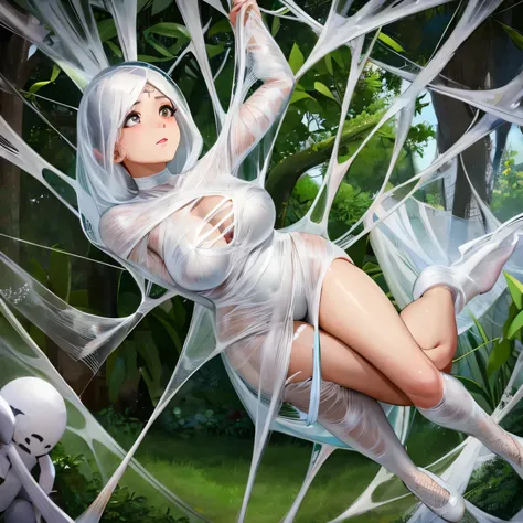 a woman trapped in the spider web, spider web, cocoon, gr3ysh33r,