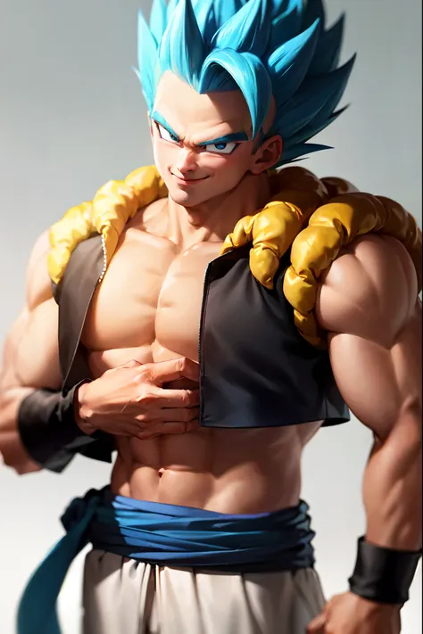 (masterpiece, best quality: 1.2), cowboy shot, solo, male focus, 1boy, gogeta, muscular male, smile, looking at the viewer, arms...