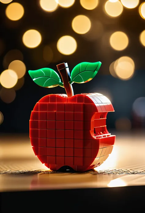 Realistic 8K raw photography, (lego brick apple logo:1.4), Minimalist composition, United lego bricks, Great illumination, Bokeh background, (Highly detailed bricks:1.3), Pure color palette, Reflective surfaces, Ultra-clear details, Captured with a profess...