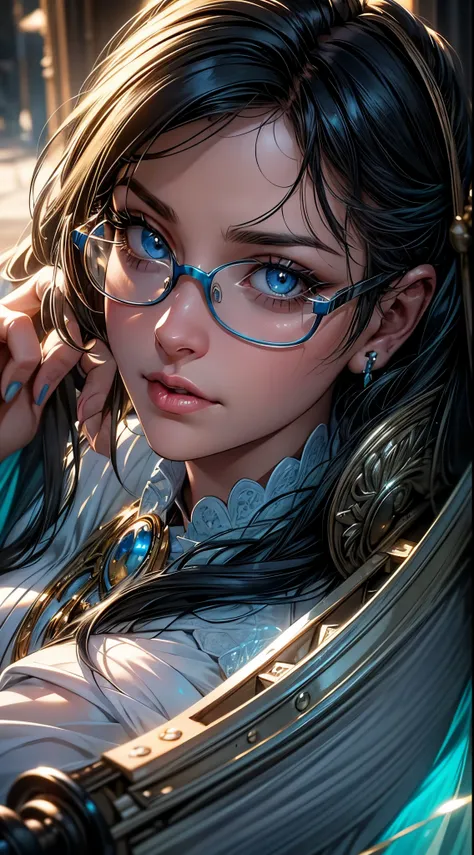 (best quality,4k,8k,highres,masterpiece:1.2),ultra-detailed,(realistic,photorealistic,photo-realistic:1.37),blue eyes that shine with perfection,captivating eyes with a hint of mystery,stunning blue eyes behind glasses,intense gaze through stylish lenses,a...