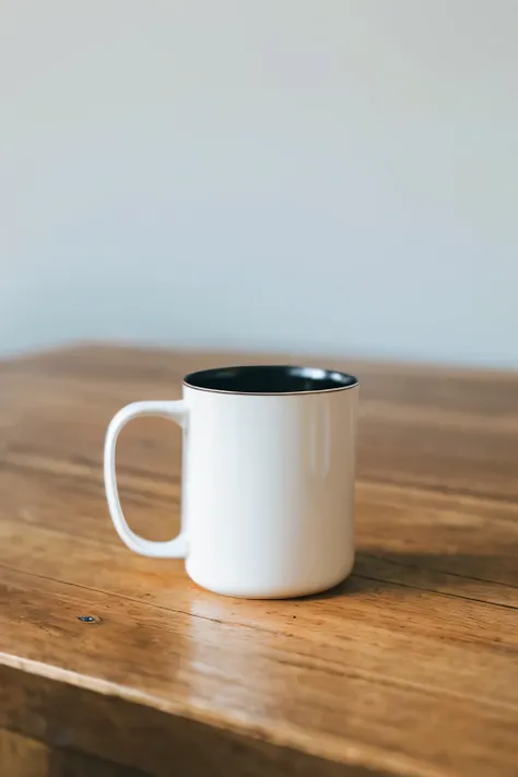 a woman holding up a white mug mockup, in the style of plain white enamel, soft edges, streamlined design, sharp/prickly, simple decor