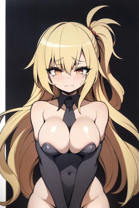 ((masterpiece, best quality)), (1girl), (solo), (female focus), (animesque:1.3), (dark room background), Extreme refinement, 1girl in、long blonde hair, sexy, scared look, crying, tight bunny girl outfit, ripped outfit, lewd, shoujo, 2000’s anime style ( bo...