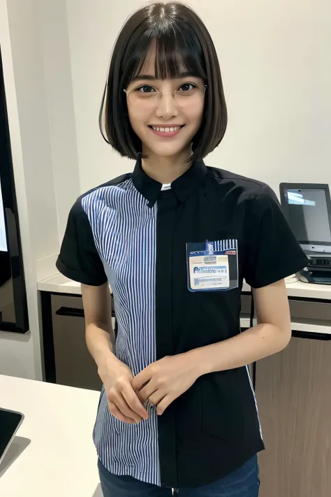 (masterpiece:1.4), (best quality:1.4) ,8K,cinematic lighting,((best quality)), (masterpiece) , (realistic shadow) , (depth of field),(intricate details:1.4), 1girl,Japanese,(Black short hair with asymmetrical bangs:1.3),Happy smiling face,(Slender body:1.4...