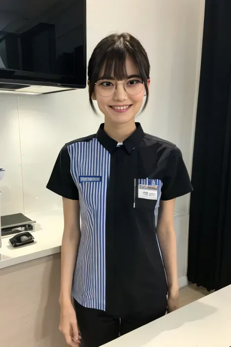 (masterpiece:1.4), (best quality:1.4) ,8K,cinematic lighting,((best quality)), (masterpiece) , (realistic shadow) , (depth of field),(intricate details:1.4), 1girl,Japanese,(Black short hair with asymmetrical bangs:1.3),Happy smiling face,(Slender body:1.4...