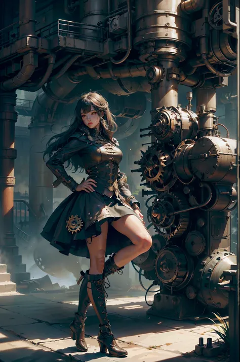 steampunk, BDSM、((table top)), Long lace-up boots up to the knee、(最high quality), nffsw, retina, Accurate, ((anatomically correct)), rough skin, Super detailed, advanced details, high quality, award-winning, 最high quality, High resolution, 8K, cast a shado...