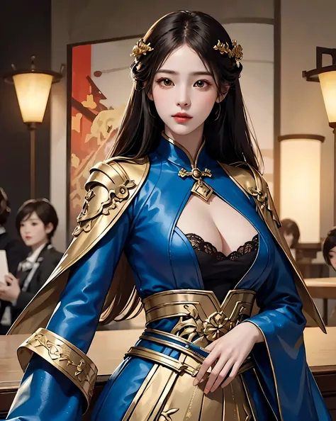 （master piece，highest quality，best quality，official art，beautiful and aesthetic：1.2），（1 girl huge big tits），Upper body，Tang suit，Hanfu，cyberpunk style，Mecha，very detailed，colorful，most detailed，official art，unity 8k wallpaper，super detailed，beautiful and a...