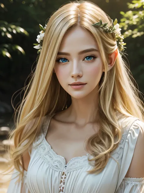 ((masterpiece、highest quality、Super fine、High resolution、photorealistic、sharp focus、cinematic lighting))、((1 female、bust shot))、high contrast、Portrait of a beautiful female elf、tall、skinny、bright blonde hair、intricate and beautiful design、Highly detailed b...