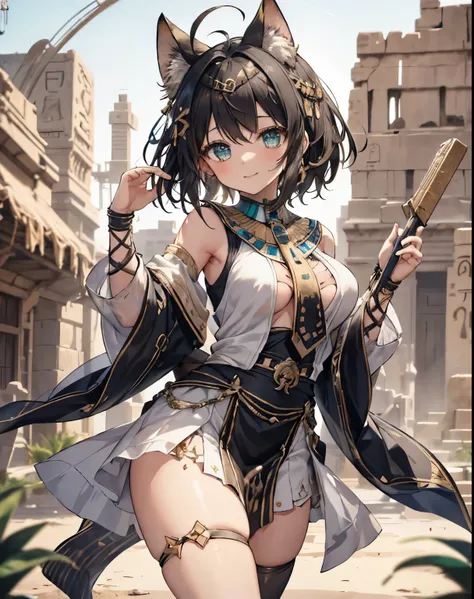 masterpiece, 1girl, sparrow, a black haired girl, wearing a egyptian clothes, curly medium hair, messy hair, slim body, he close...