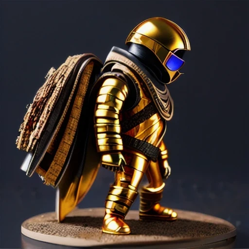 Brilliant Gold Diamond Maya Star，Copper weapons, Burlap Cloak Mummy Hood Platinum Silk Cyberpunk Light Crossbow Space Station 1:60 miniature models, illustration, Side view, (Side view), Wear gold-rimmed reflective sunglasses, Carrying future weapons, very...