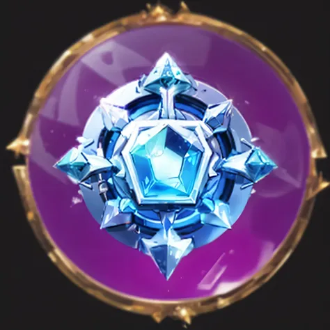 Purple and blue round badges，There is a star in the middle, Frost Gem, ability image, character icon, symbol of wisdom, fantasy shield, Magic spell icon, Fantasy game spell symbols, Gorgeous gemstone on pommel, crystal skin, game icon, The dazzling gem on ...