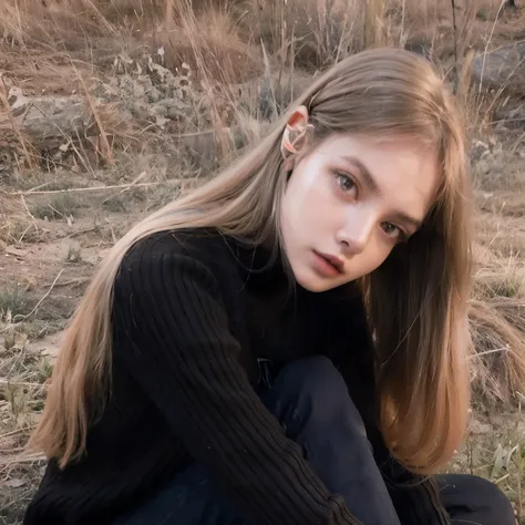 arafed girl sitting on the floor with a skateboard in her hand., anna nikonova aka new milkmaid, con cabello largo and piercing ...