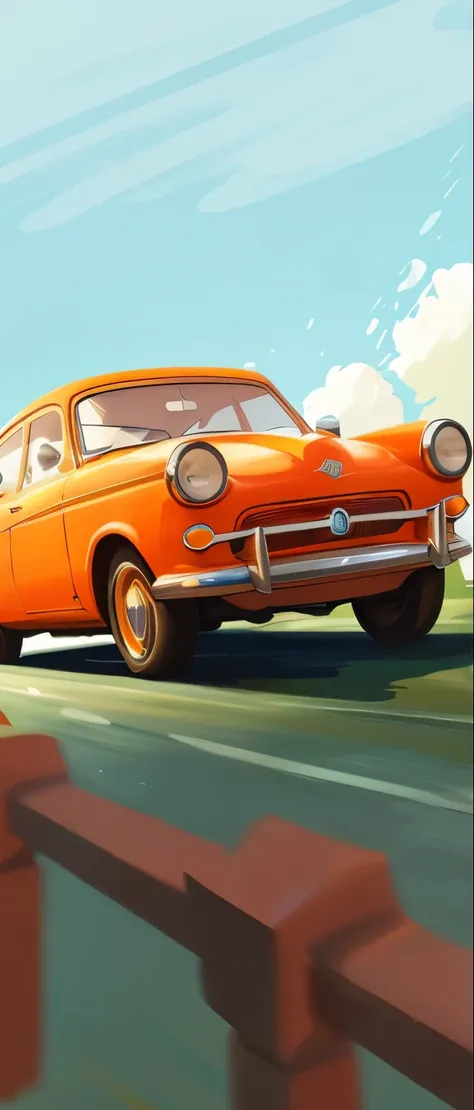 there is a cartoon，a car is driving on the road, a car moving at high speed，stylized digital illustration, cartoon numbers, vehi...