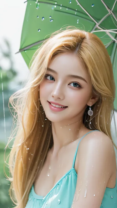 (highest quality,Super detailed,realistic:1.37),bright and vibrant colors,studio lighting,playful expression,stylish makeup,Long blonde hair fluttering in the wind,enchanting eyes,glossy lips,sexy pose,sundress,confident、enchanting smile,pose for a profess...