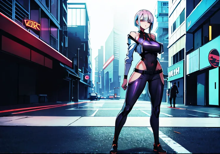 lucy  (cyberpunk) ,1 girl,standing,big breast,perfect body,sensual body,street background